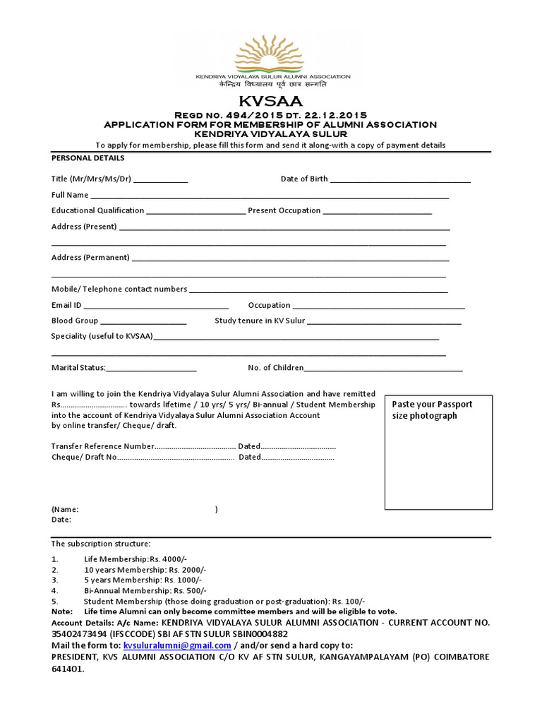 KV Sulur Alumni Membership Application | PDF | Career & Growth