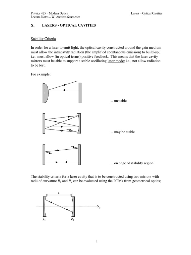 Stability Criteria for Optical Cavities Derivation of the Gaussian