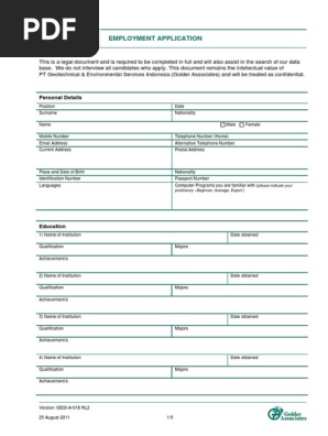 GESI-A-018 Employment Application Form RL2