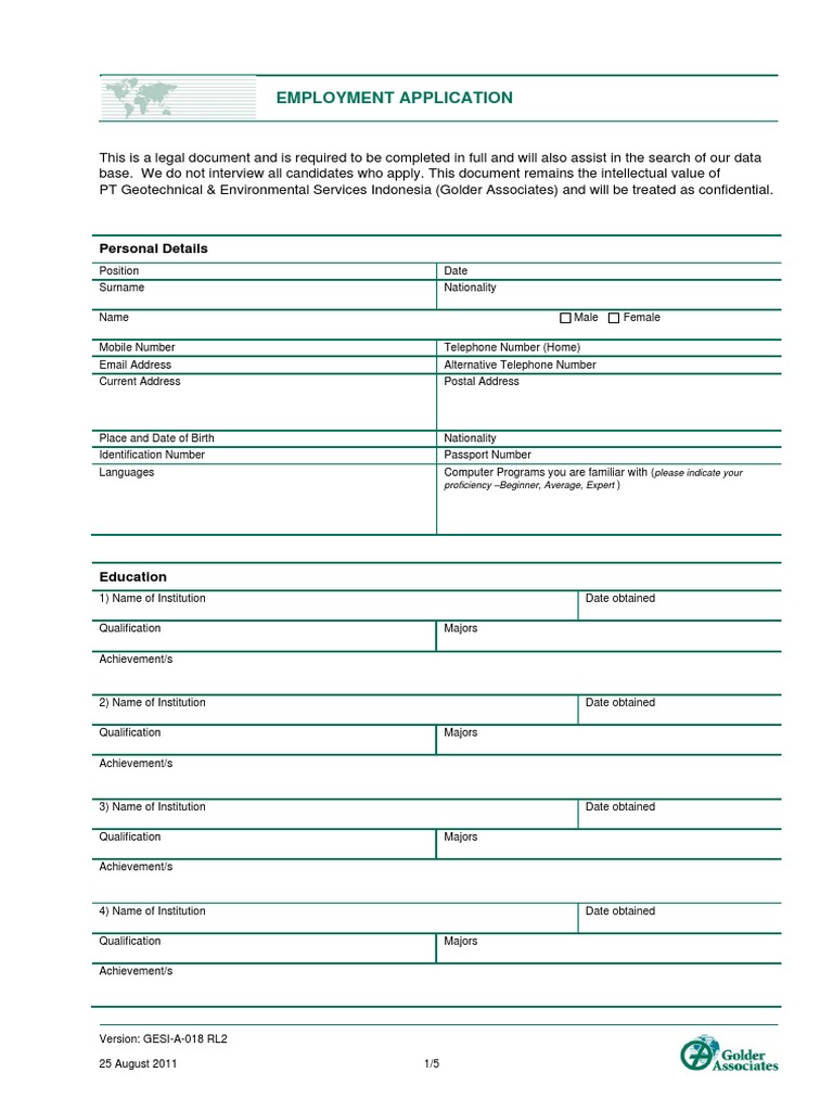 GESI-A-018 Employment Application Form RL2 | PDF | Résumé | Government ...
