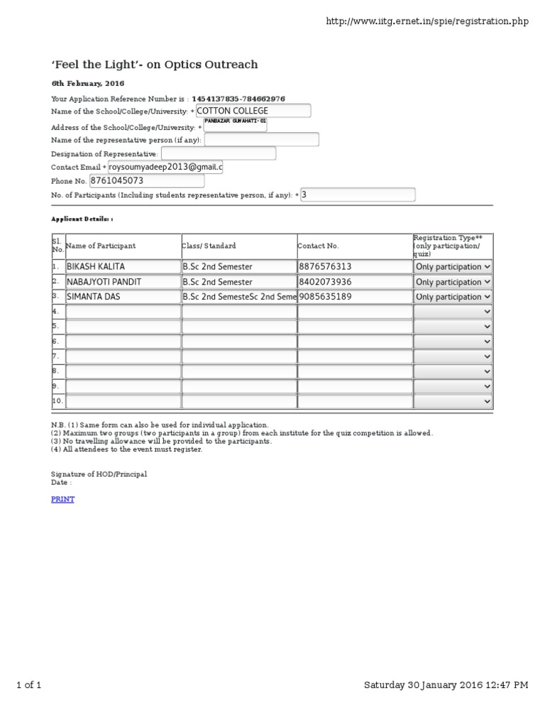 Optics Outreach Registration Form | PDF | Career & Growth | Social Science
