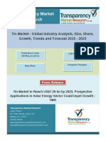 Transparency Market Research: Tin Market - Global Industry Analysis, Size, Share, Growth, Trends and Forecast 2015 - 2023