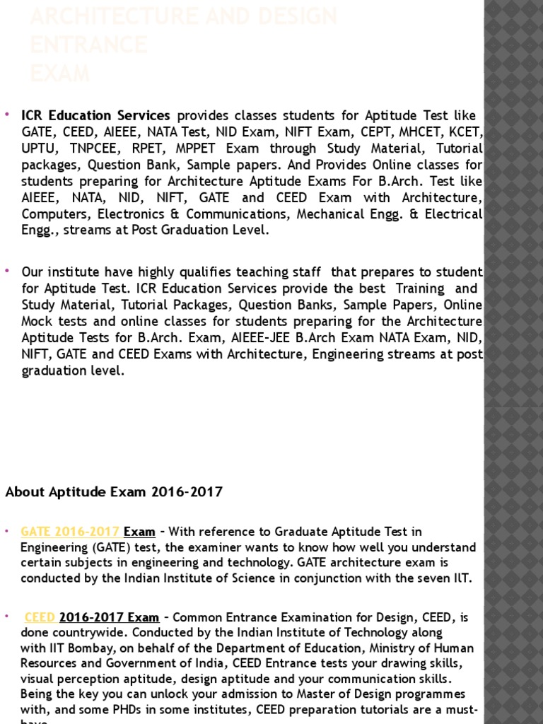 Architecture and Design Entrance Exam PDF Test (Assessment) Academia