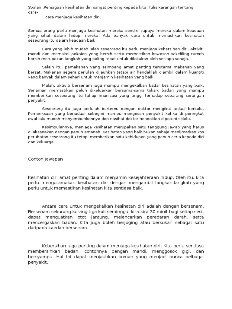 Karangan Cara Cara Menjaga Kesihatan Diri Pdf