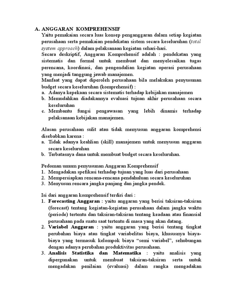 Contoh Soal Dan Jawaban Anggaran Komprehensif Contoh