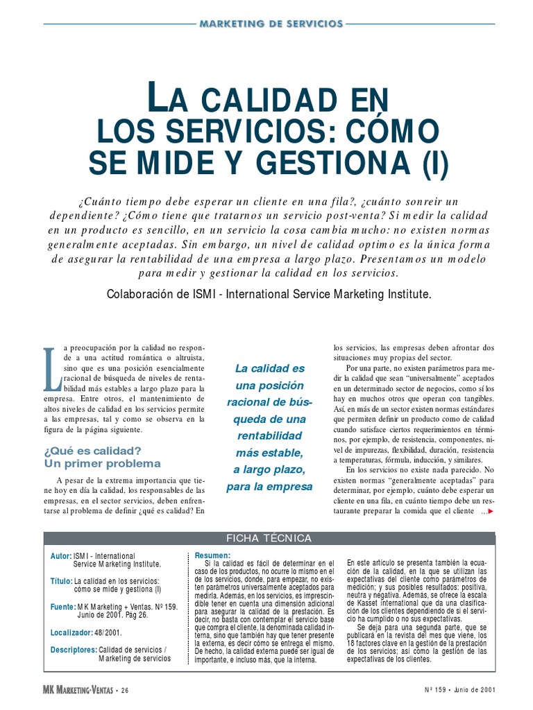 Medición y gestión de la calidad en servicios | PDF | Calidad ...