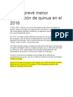 Bolivia Prevé Menor Producción de Quinua en El 2016