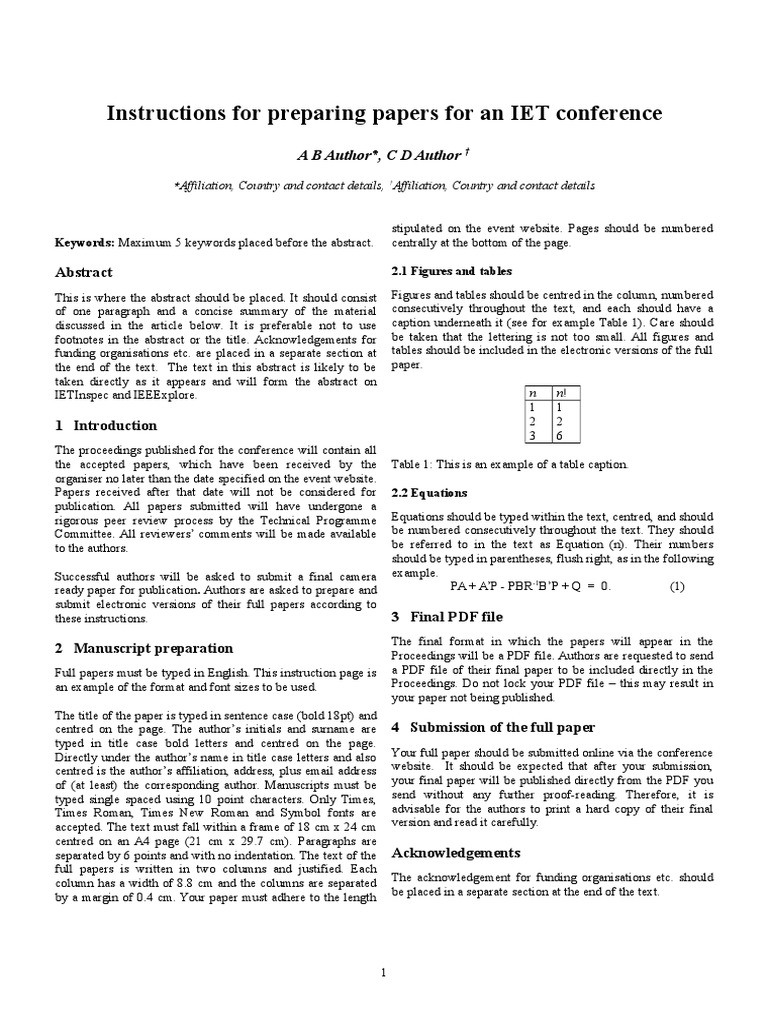 IET Conference Paper PDF Times New Roman Abstract (Summary)