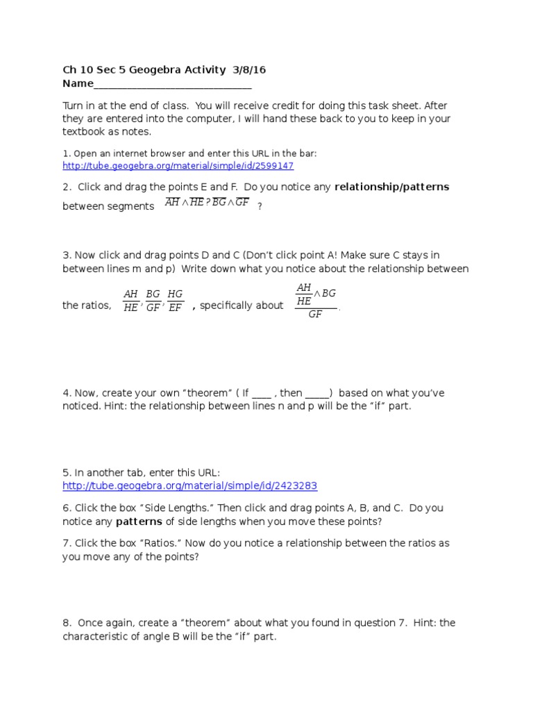 CH 10 Sec 5 Geogebra Activity Honors | PDF