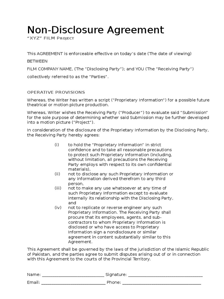 Film Project Non-Disclosure Agreement | PDF | Games & Activities