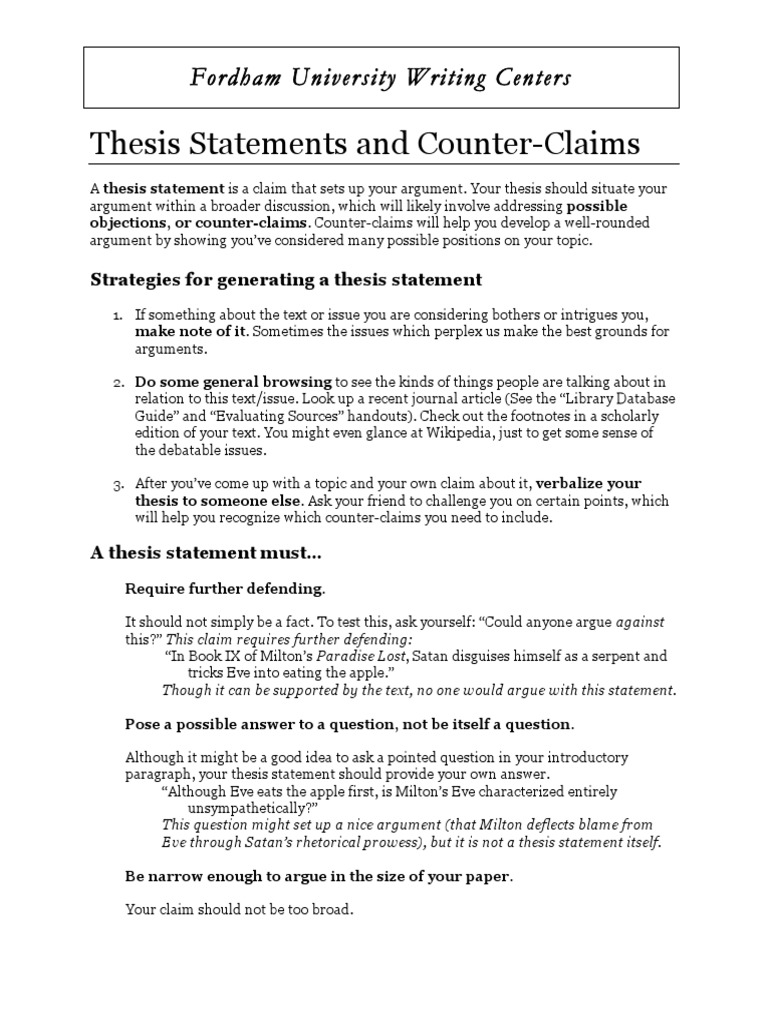the thesis statement of an essay must be