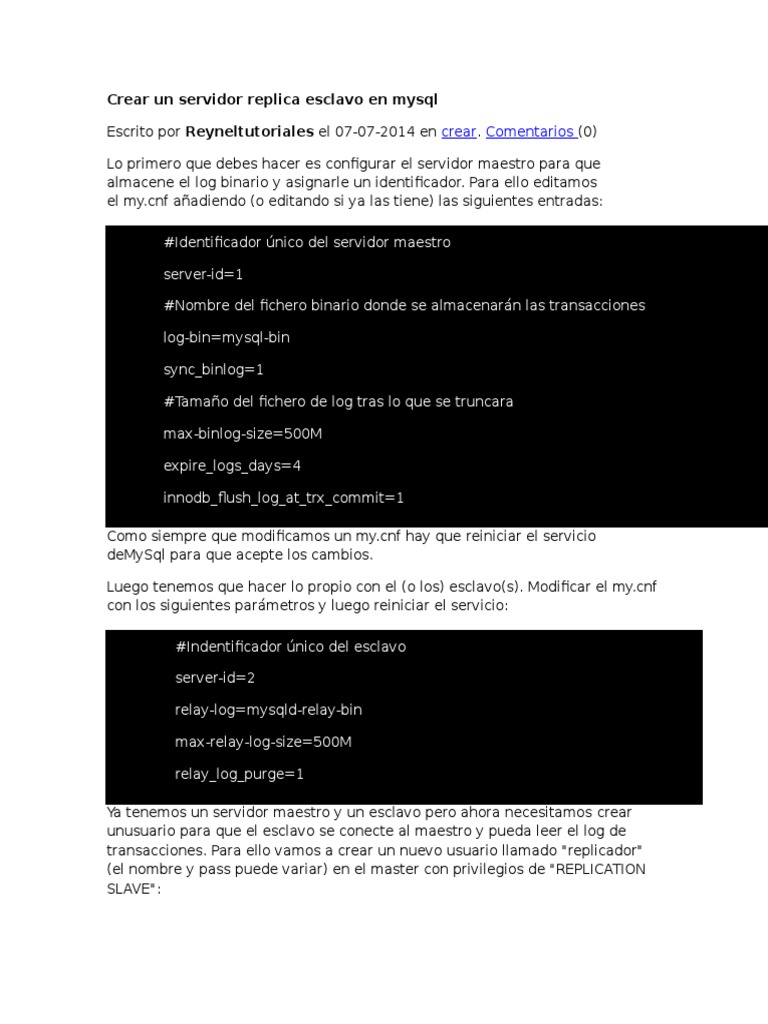 Configuración de Réplica en MySQL | PDF | Mi sql | Bases de datos