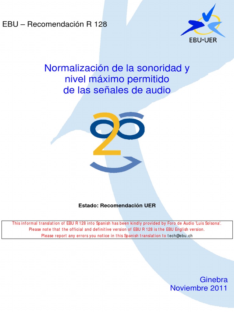 EBU R 128: Normalización de Sonoridad | PDF | Medición | Electrónica