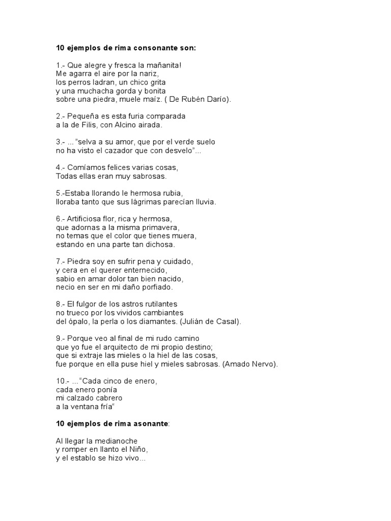 10 Ejemplos de Rima Consonante Son