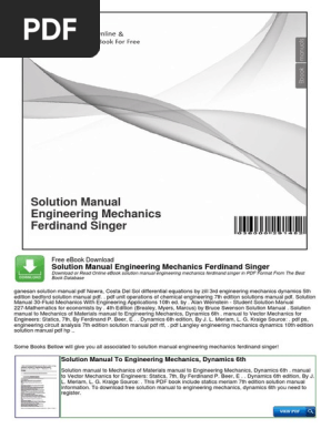 Solution Manual Engineering Mechanics Ferdinand Singer Taxes Engineering