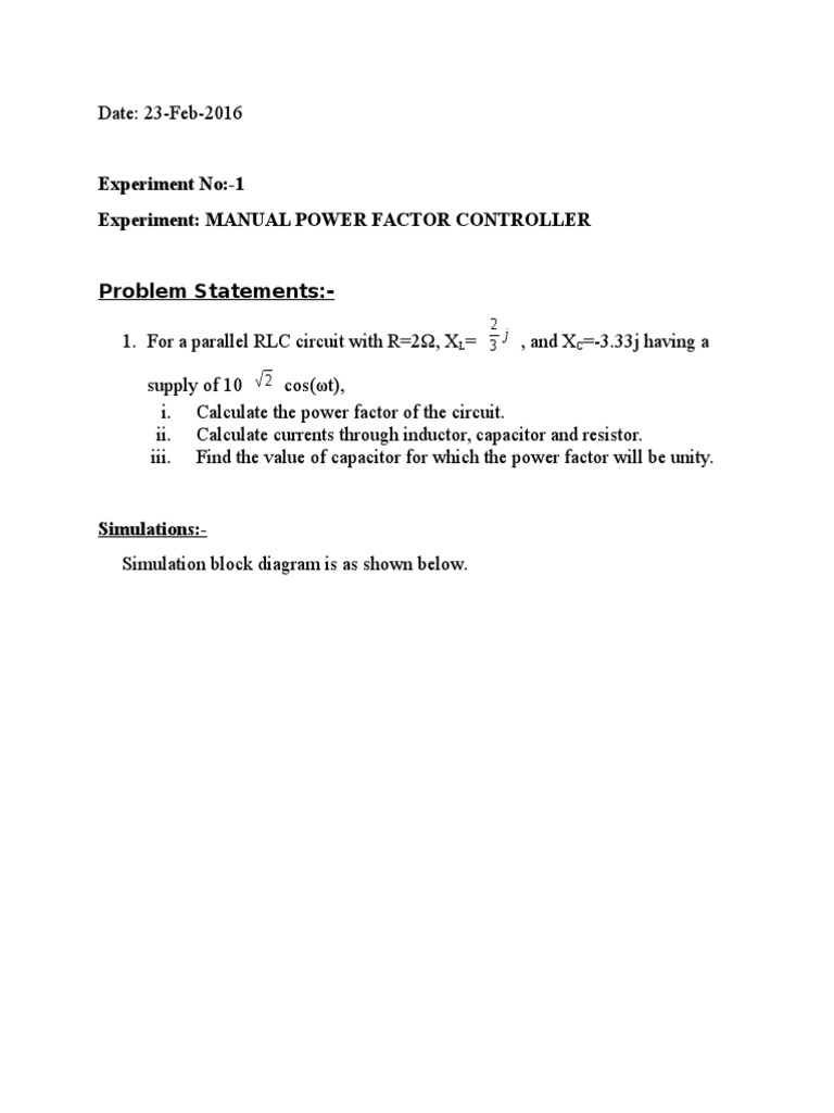 Experiment No:-1 Experiment: Manual Power Factor Controller | PDF