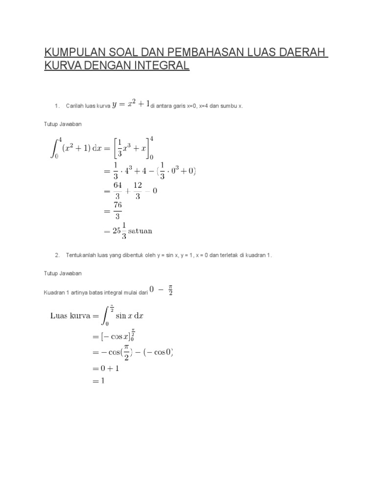 Contoh Soal Luas Daerah Kurva Beserta Jawabannya Mencari