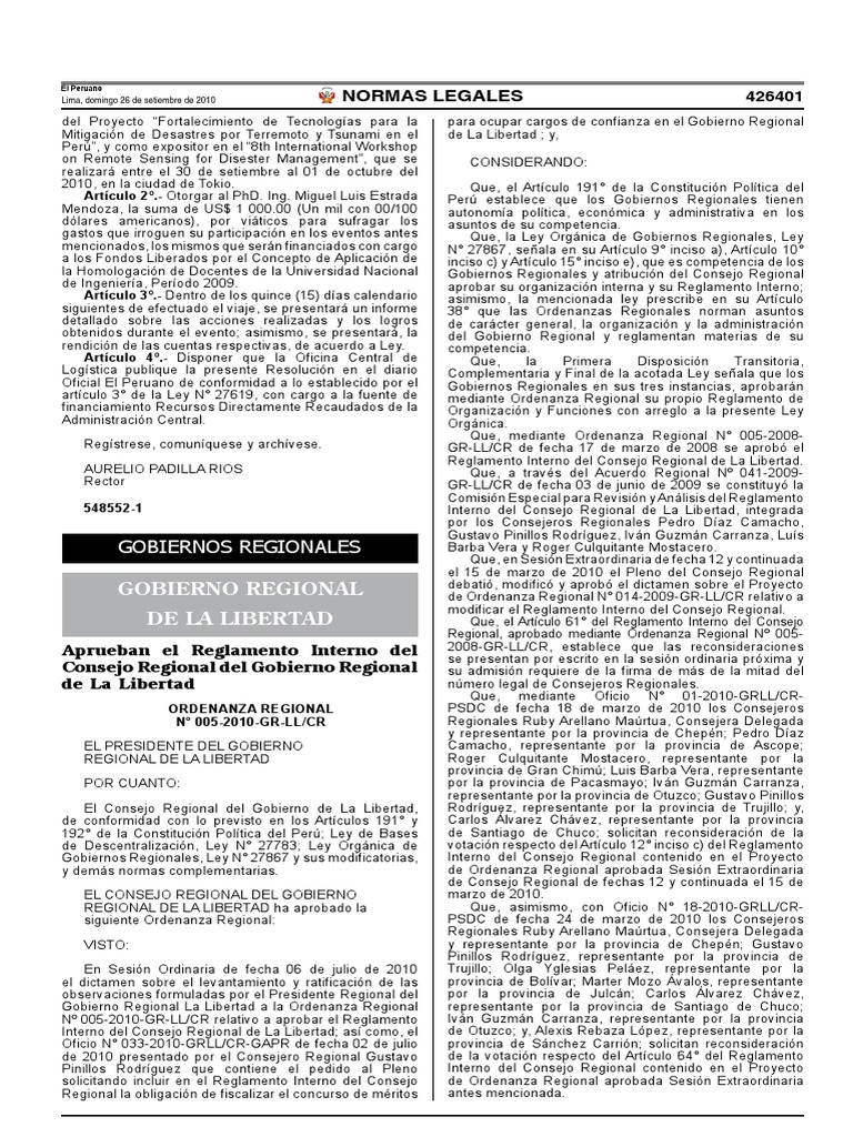 Reglamento Interno Consejo Regional La Libertad | PDF