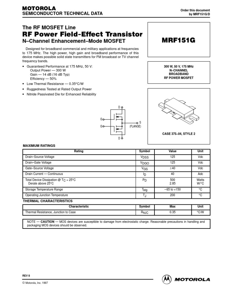 300W N-Channel RF MOSFET MRF151G | PDF | Field Effect Transistor | Mosfet