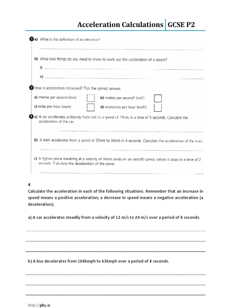 Acceleration and Deceleration Calculations | PDF