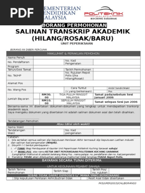 Borang Permohonan Transkrip Akademik 10jun2015 Pdf