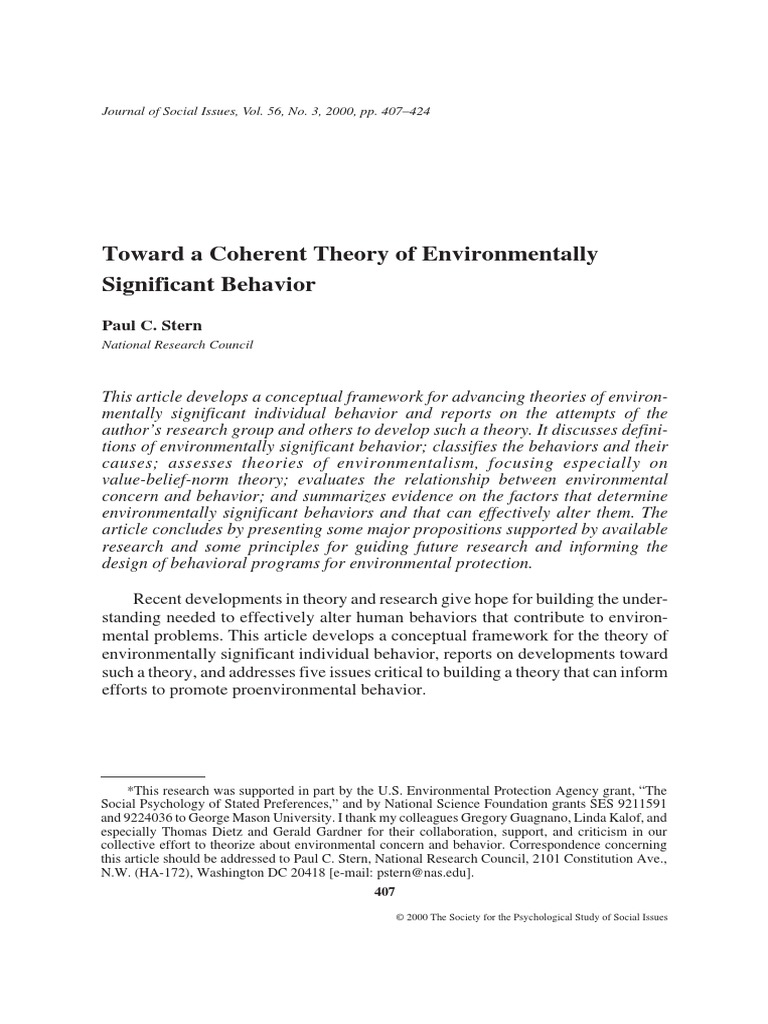 Stern - Toward A Coherent Theory of Environmentally Significant ...