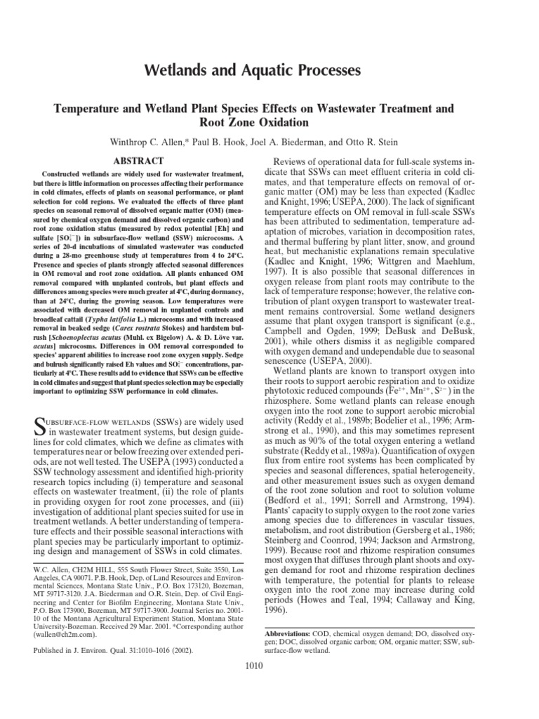 Temperature and Wetland Plant Species Effects On Wastewater Treatment ...