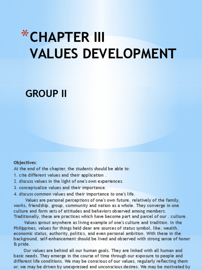 essay about values development brainly