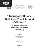 "Andragogy: History, Definition, Principles and Criticisms": A Written Report in Alternative Education