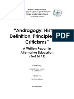 "Andragogy: History, Definition, Principles and Criticisms": A Written Report in Alternative Education