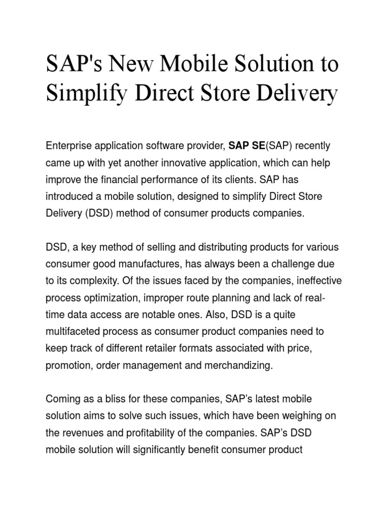 SAP's New Mobile Solution To Simplify Direct Store Delivery | PDF