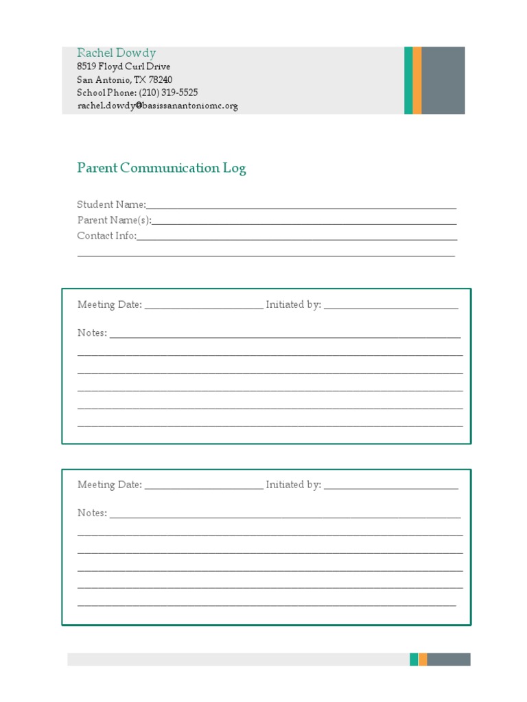 Parent-Teacher Communication Log Template | PDF