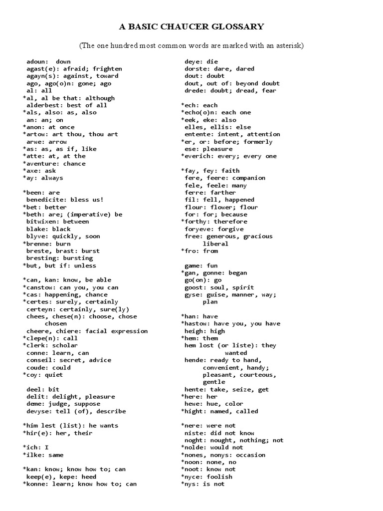 A Basic Chaucer Glossary | PDF