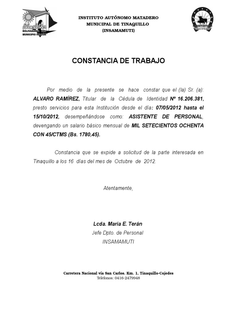 Constancia de Trabajo Costa Rica Sicología y ciencia