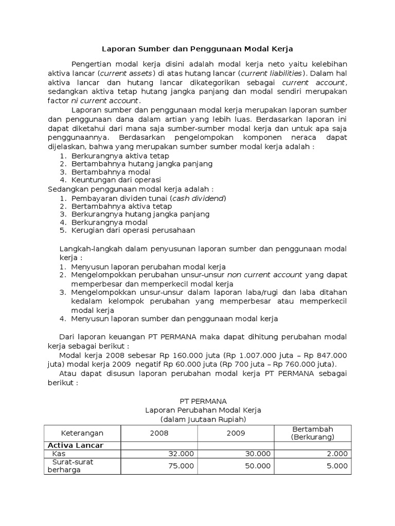 Laporan Sumber Dan Penggunaan Modal Kerja Doc