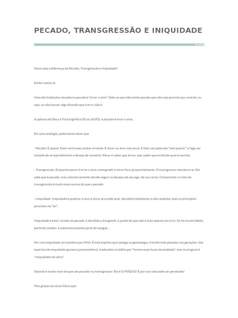 Diferenças entre Pecado, Transgressão e Iniquidade | PDF | Pecado | Espírito, image size:768x1024