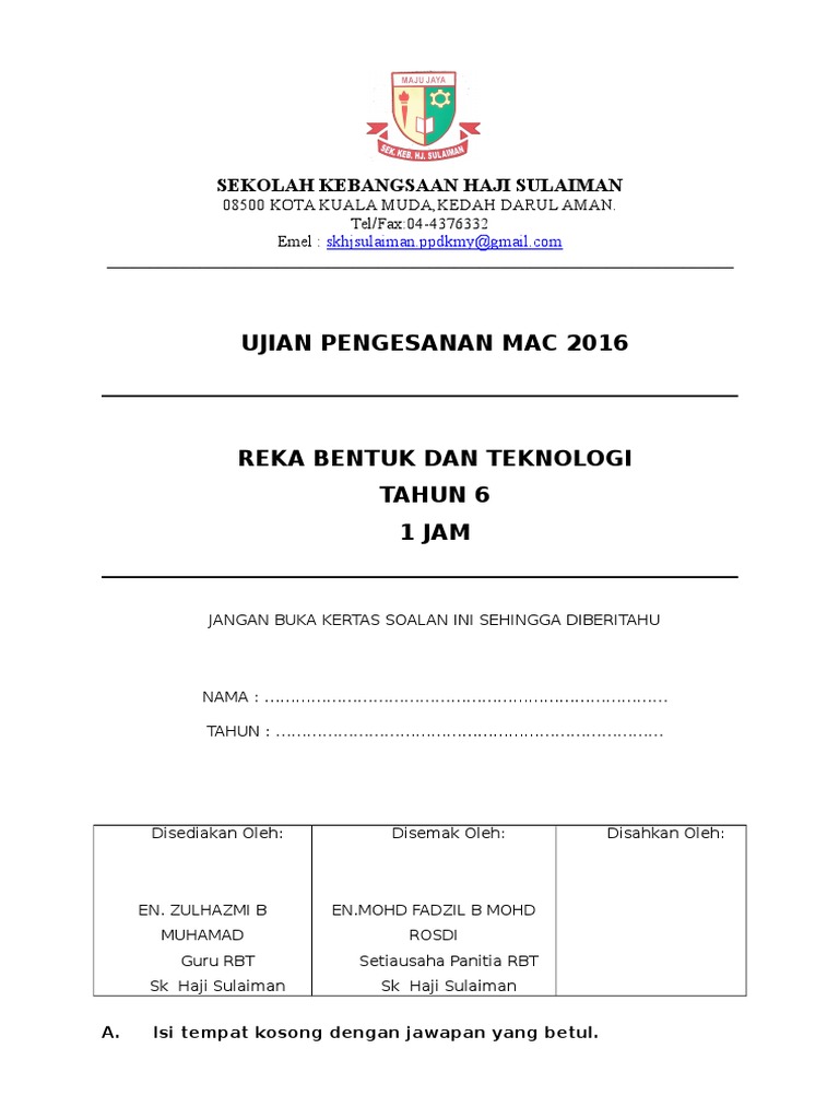 Soalan Rbt Tahun 6