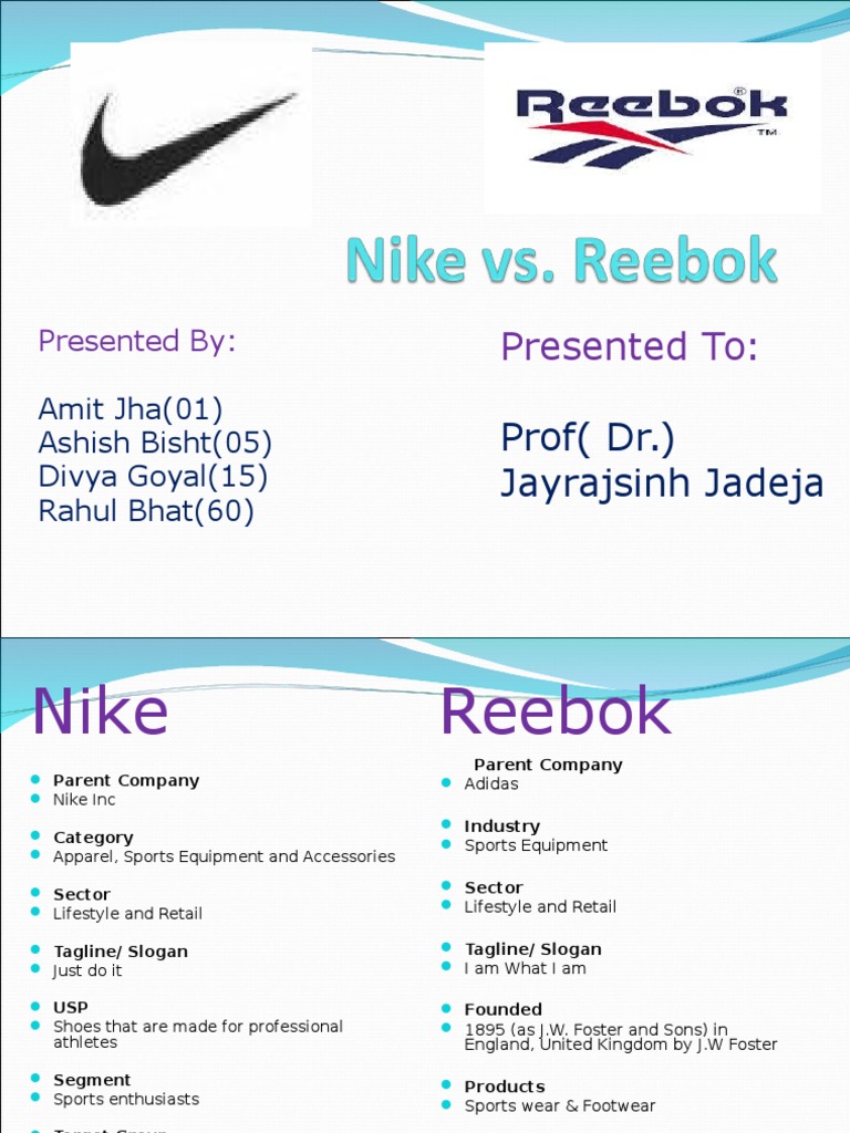 Betydelig jungle sund fornuft Nike Vs Reebok Final | PDF | Nike | Adidas