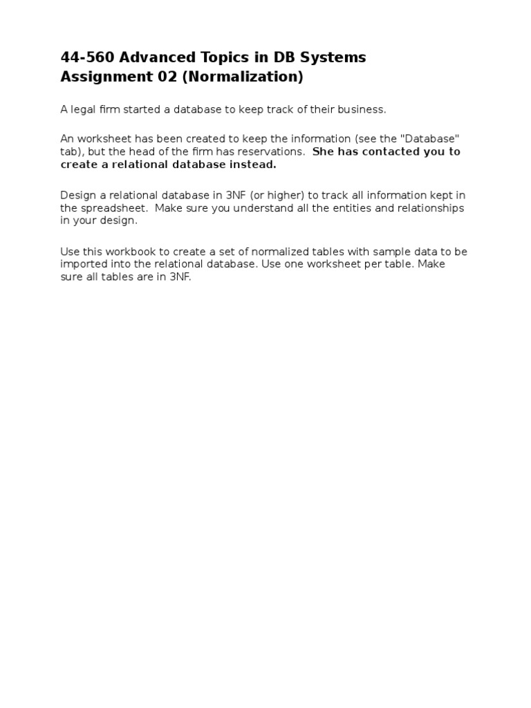 44-560 Advanced Topics in DB Systems Assignment 02 (Normalization ...