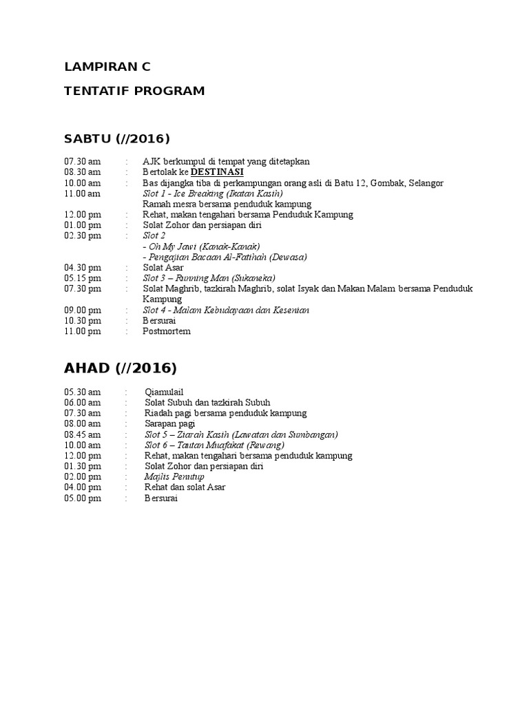Tentatif Program Kampung Orang Asli Pdf
