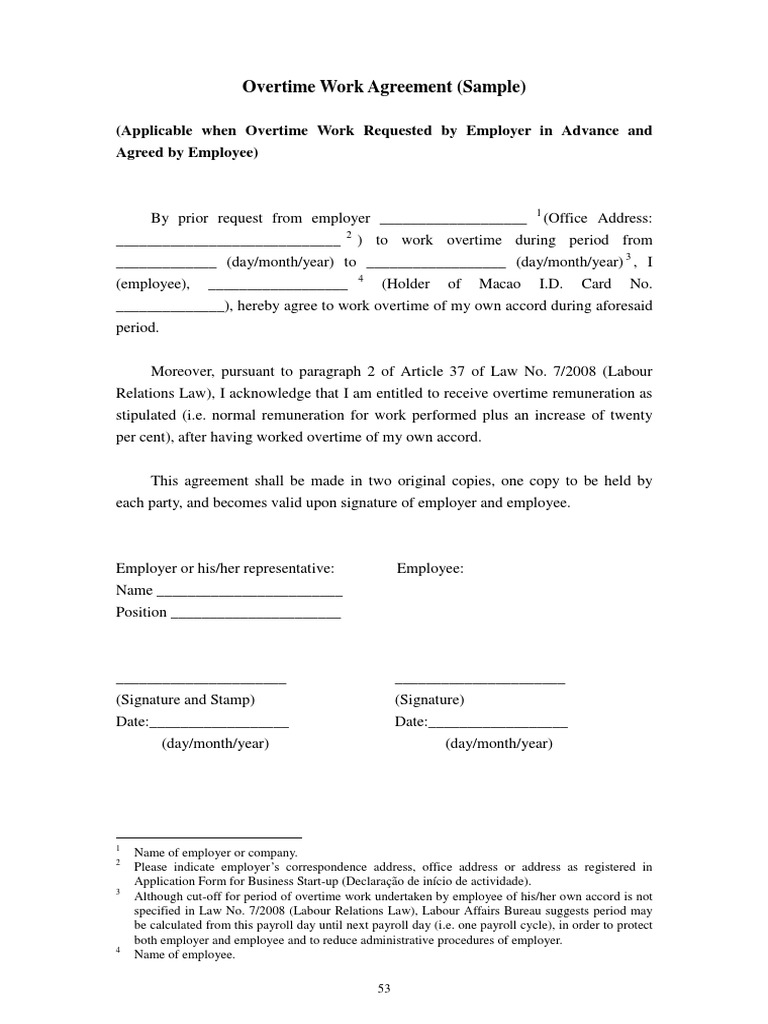 Agreements  PDF  Overtime  Identity Document With overtime agreement template