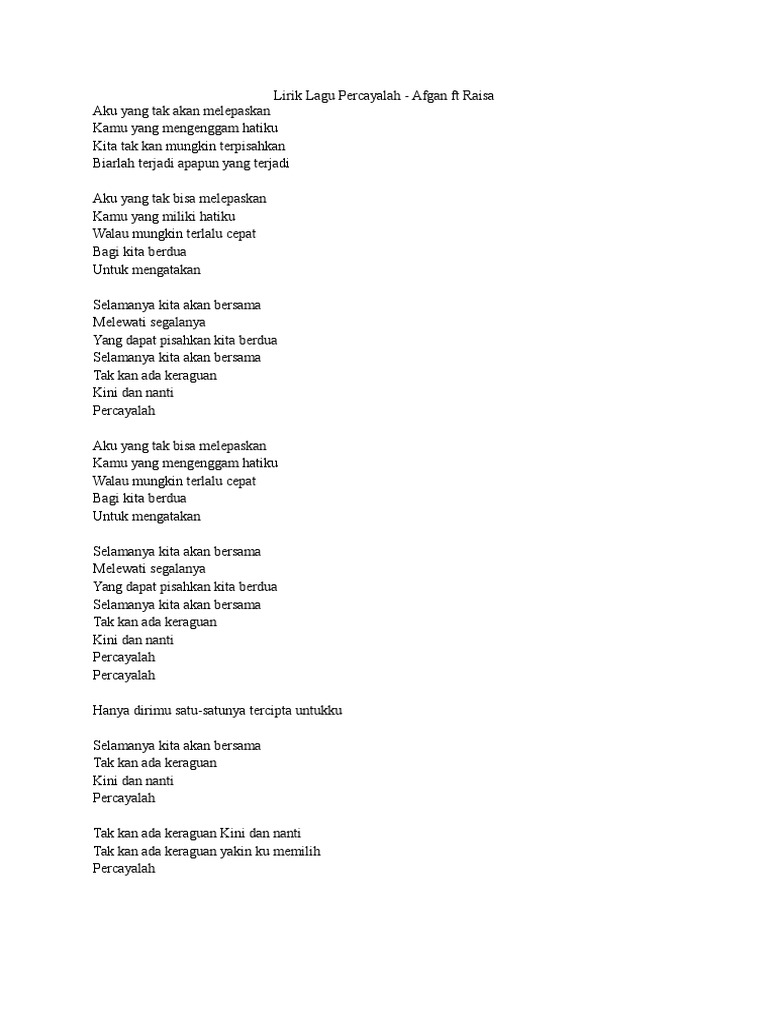 Lirik Lagu Percayalah