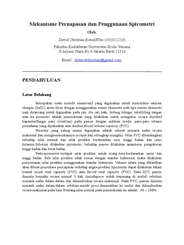 Mekanisme Pernapasan Dan Penggunaan Spirometri BLOK7 David PDF
