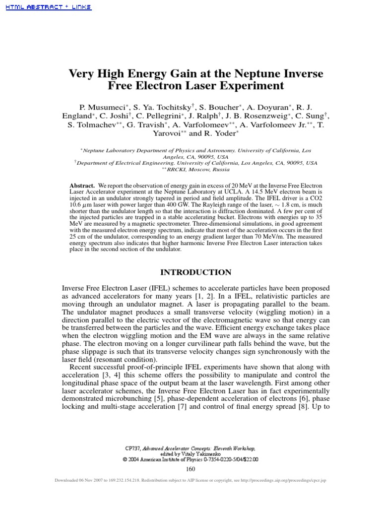 Very High Energy Gain at The Neptune Inverse Free Electron Laser ...