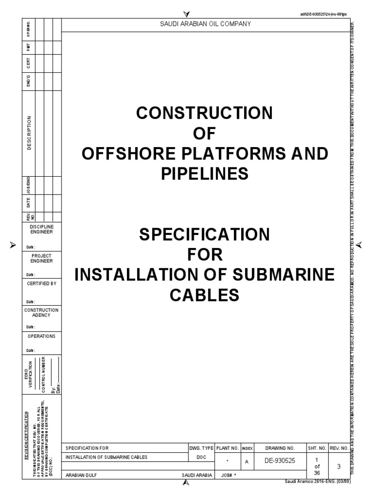 De930525 Submarine Cables PDF Specification (Technical Standard