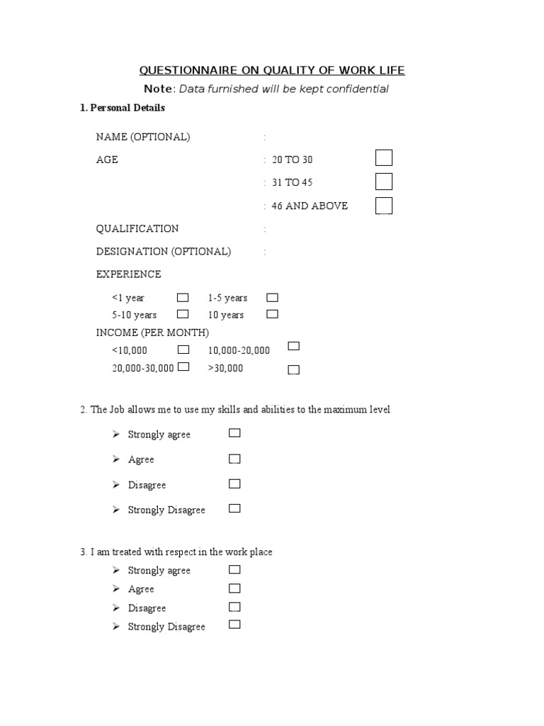 Quality of Work Life Questionnaire | PDF | Economies | Labor