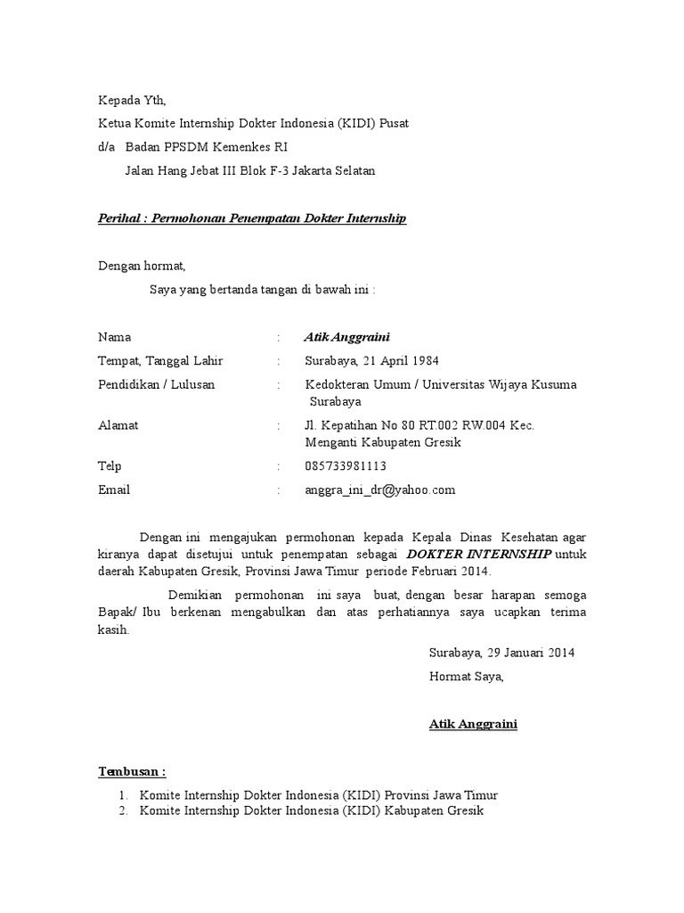 Surat Permohonan Penempatan Internsip