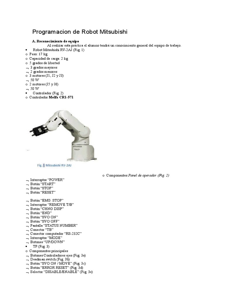 Programación Del Robot Mitsubishi Rv 2aj Pdf Robot Robótica