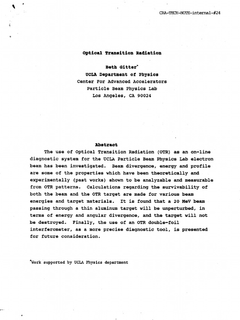 Optical Transition Radiation Diagnostics | PDF | Electron ...