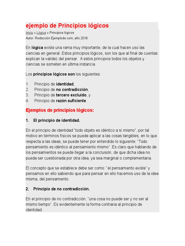 Ejemplo de Principios Lógicos Razón Metodología filosófica